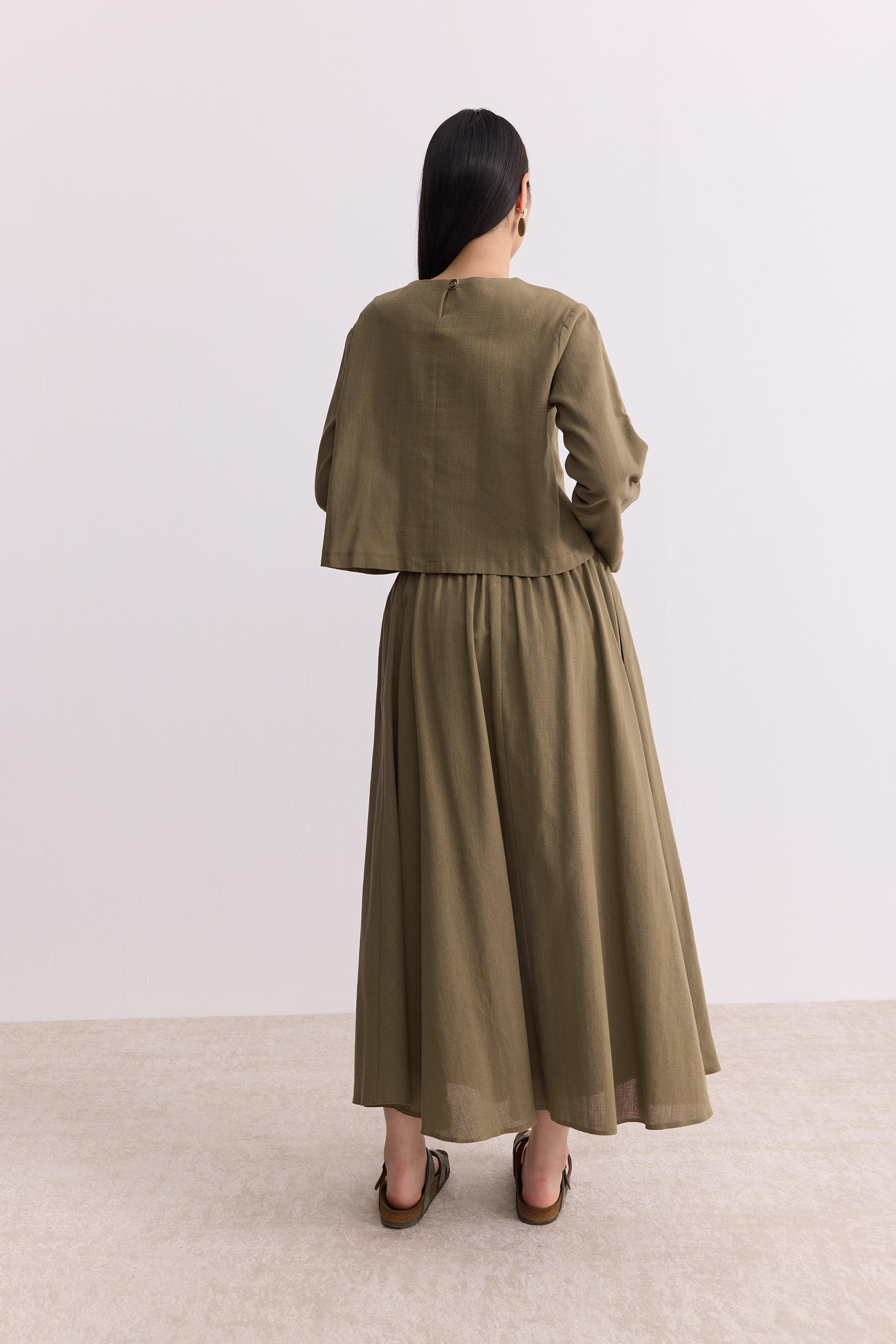 Rose Keten Etekli Takım Olive Green