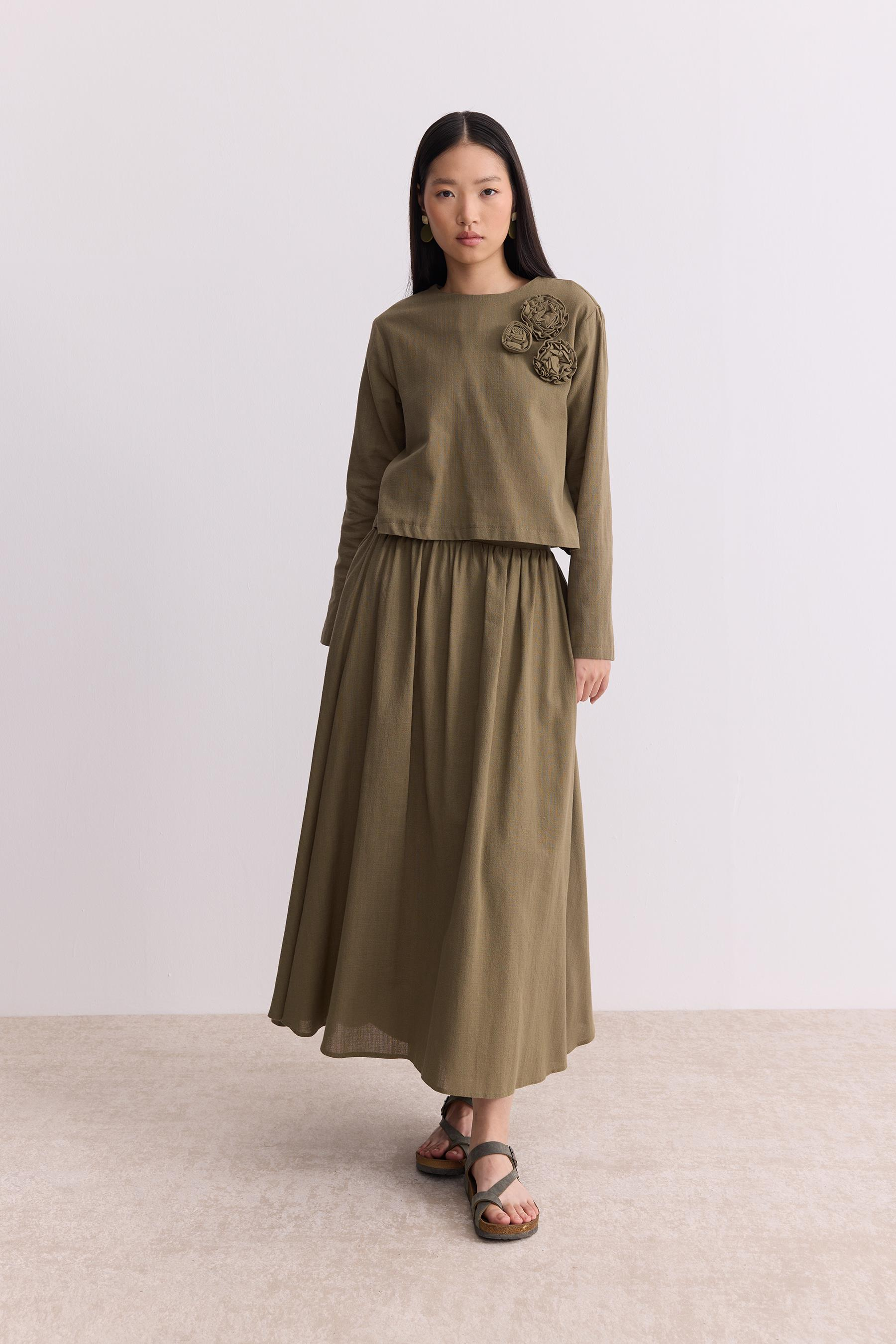Rose Keten Etekli Takım Olive Green