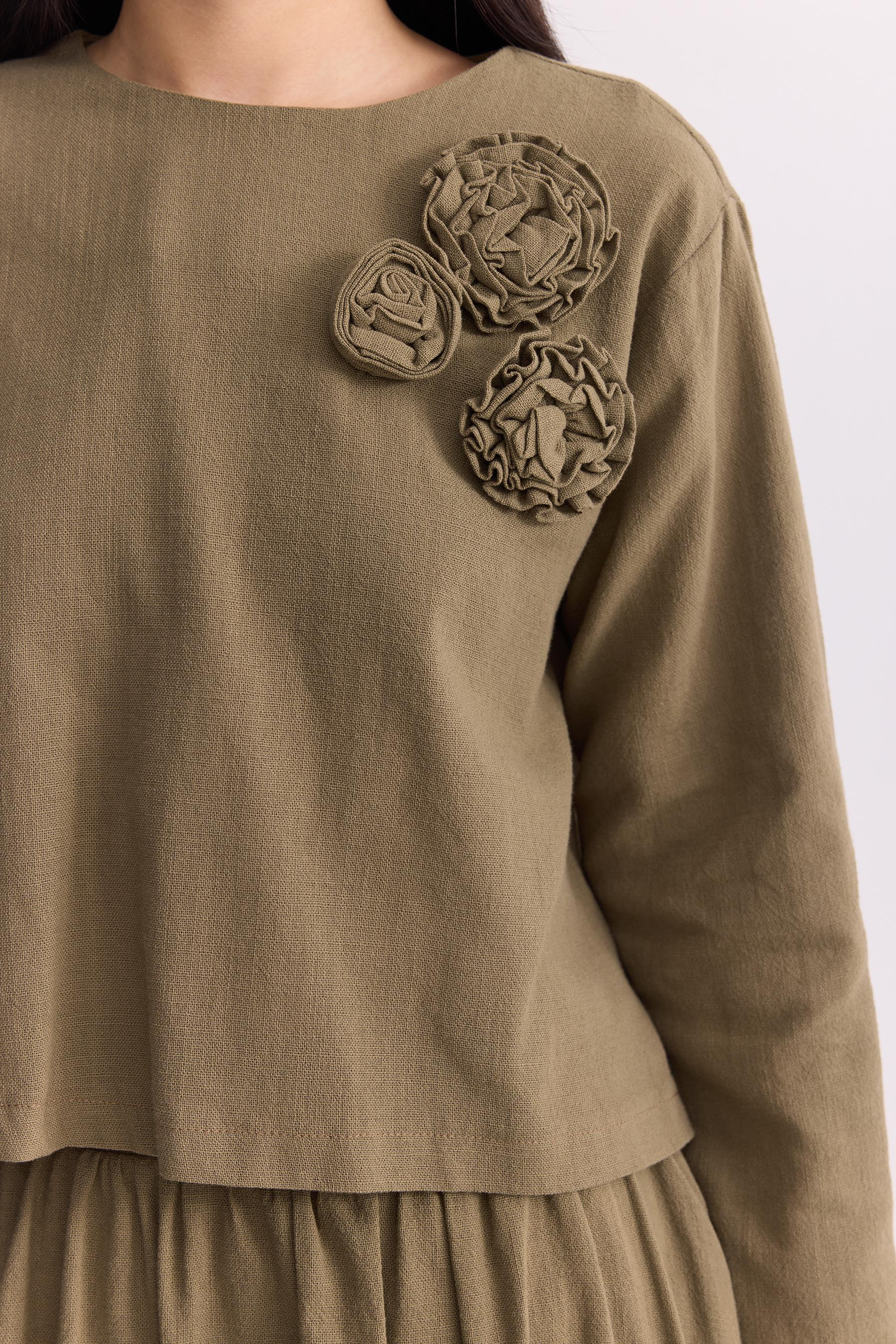 Rose Keten Etekli Takım Olive Green