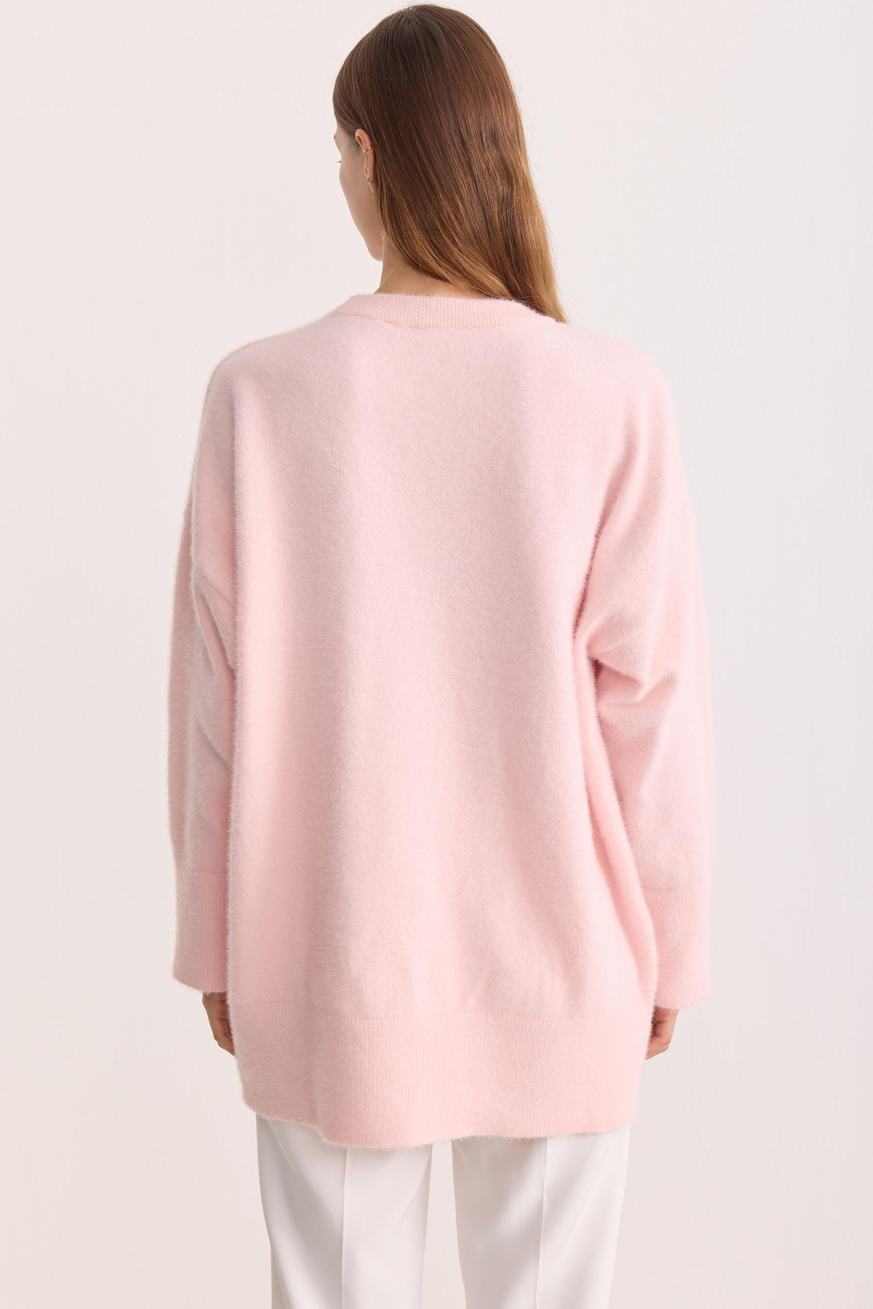 Yumuşak Dokulu Angora Triko Kazak Pembe