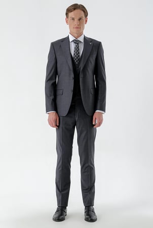 Morven Erkek Füme Brodway Slim Fit Yelekli Takım Elbise