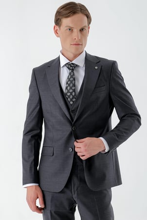 Morven Erkek Füme Brodway Slim Fit Yelekli Takım Elbise