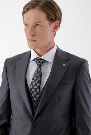 Morven Erkek Füme Brodway Slim Fit Yelekli Takım Elbise
