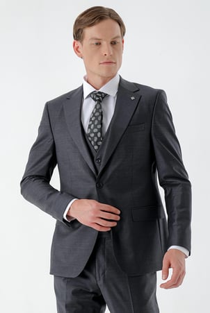 Morven Erkek Füme Brodway Slim Fit Yelekli Takım Elbise