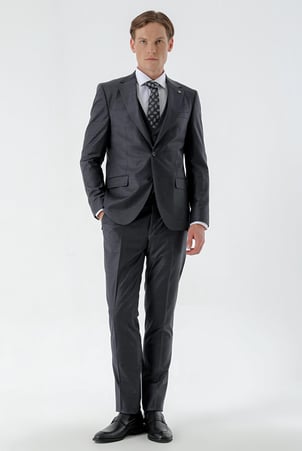 Morven Erkek Füme Brodway Slim Fit Yelekli Takım Elbise