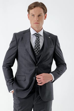 Morven Erkek Füme Brodway Slim Fit Yelekli Takım Elbise