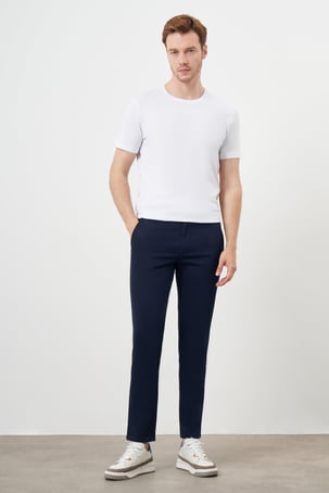 Morven Erkek Lacivert Yazlık Pileli Slim Fit Chino Pantolon