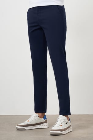 Morven Erkek Lacivert Yazlık Pileli Slim Fit Chino Pantolon