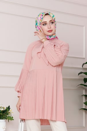 Detailed Pleated Tunic-Powder color
