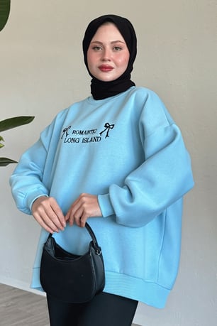 Fiyonk Yazı İşleme Bebe Mavi Sweat