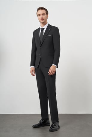 Morven Erkek Siyah Yünlü Slim Fit Mono Yaka Takım Elbise