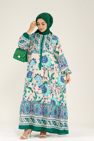 Alaçatı Viscose Dress -Green Purple