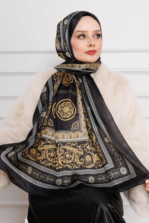 Versace Desenli Hint İpeği Şal-Siyah