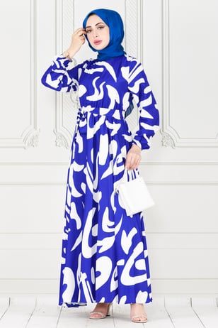 Geometric Pattern Dress- bleu color