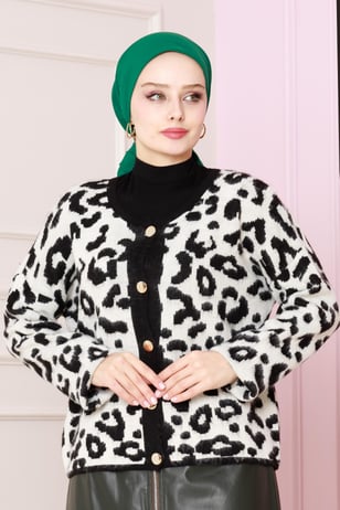 Leopard Short Cardigan -White color
