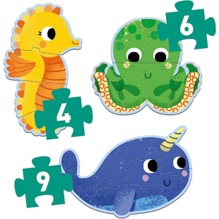 Djeco Dev Puzzle - Deniz Canlıları 4-6-9 Parça