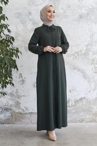Yakası Bağcıklı Gizli Patlı Haki Ferace