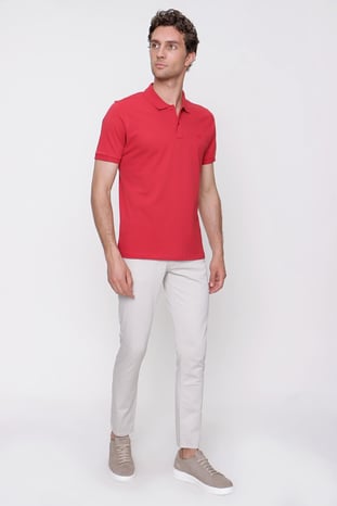 Erkek Kırmızı Basic Düz %100 Pamuk Slim Fit Dar Kesim Kısa Kollu Polo Yaka Tişört