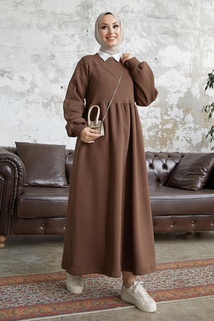 Elenor Balloon Sleeve Dress - Brown