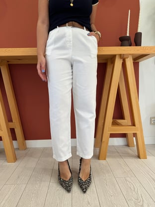 Taba Kemerli Ekru Gabardin Pantolon