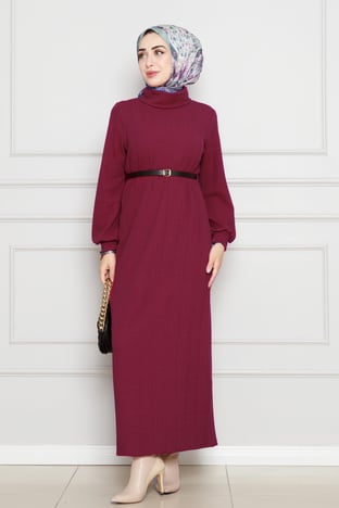 Modern belted dress-burgundy color
