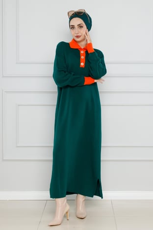 Knitwear Dress-Emerlad green color 