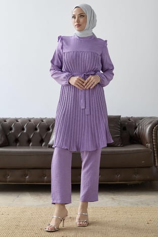 Front Pleated Ruffle Detail Lilacc Suit