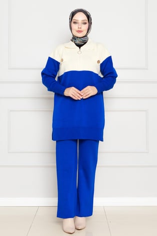 Detailed Knitwear Suit-sky bleu color