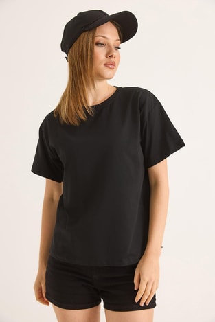 Bisiklet Yaka Kısa Kollu Fit Tshirt Siyah