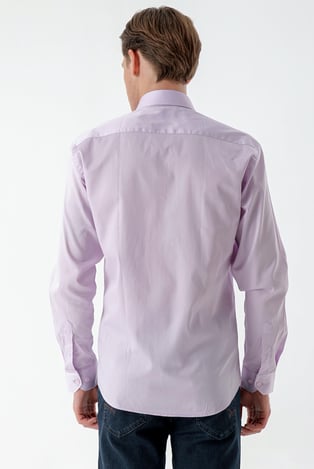 Morven Erkek Lila Pamuk Saten Düz Desen Slim Fit Gömlek