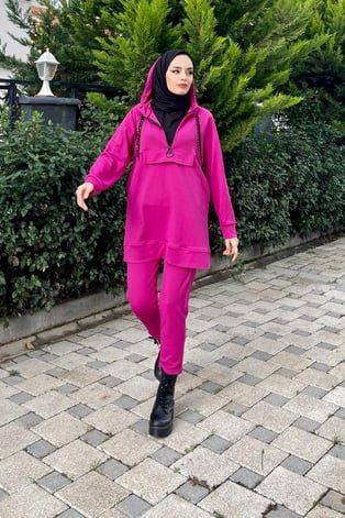 Kanguru Cep Zincir Detay Takım Mor