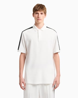 ARMANI EXCHANGE Armani Exchange Erkek Normal Kalıp Omuz Marka Bantlı %100 Pamuklu Kısa Kollu Beyaz Polo Yaka T-Shirt XM000307 AF10366-U0009