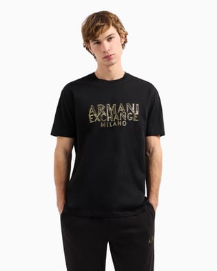 ARMANI EXCHANGE Armani Exchange Erkek Kısa Kol Bisiklet Yaka ARMANİ Büyük Yazı Detay Pamuklu Siyah T-Shirt XM000326 AF10364-UC001