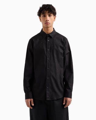ARMANI EXCHANGE Armani Exchange Erkek Uzun Kol Normal Gömlek Yaka Günlük Siyah Gömlek XM000431 AF13131-FC041