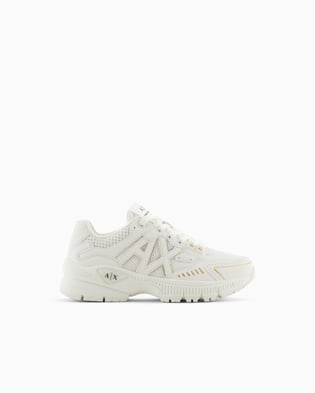 ARMANI EXCHANGE Armani Exchange Kadın Rahat Yüksek Taban AX Logolu Üstü nefes Alabilir Fileli Beyaz-Altın Sneaker XDX195 XV944-Q308