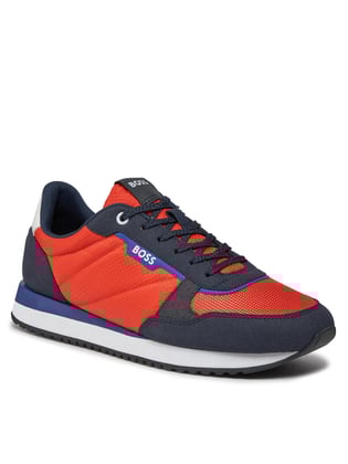 BOSS BOSS Erkek Marka Logolu Bağcıklı Kaydırmaz Tabanlı Günlük Kırmızı-Lacivert Sneaker 50503715-644