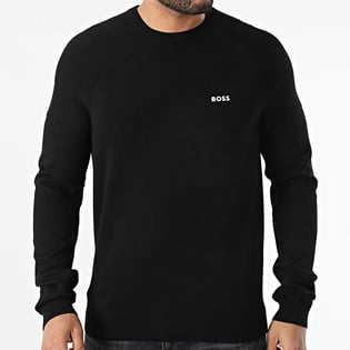 BOSS BOSS Erkek Marka Logolu Uzun Kollu Slim Fit Siyah Kazak 50528739-001