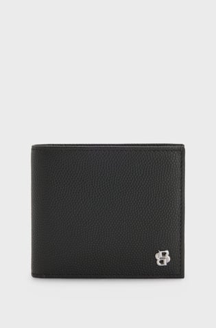 BOSS BOSS Erkek Metalik Parlak Logolu %100 Deri Harici Kartlık Dahil Siyah Cüzdan 50548800-001