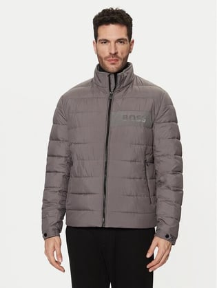 BOSS  BOSS Erkek Normal Kalıp Logo Detaylı Su İtici Kumaş Dik Yaka Uzun Kollu Gri Mont 50519237-212