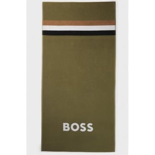 BOSS BOSS Erkek Pamuklu Marka Logo Bayrak Desenli Haki Plaj Havlusu 50540419-311