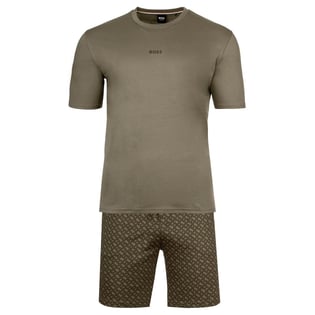 BOSS BOSS Erkek Pamuklu Normal Kalıp Logo Desenli Haki Pijama Takımı 50540613-349