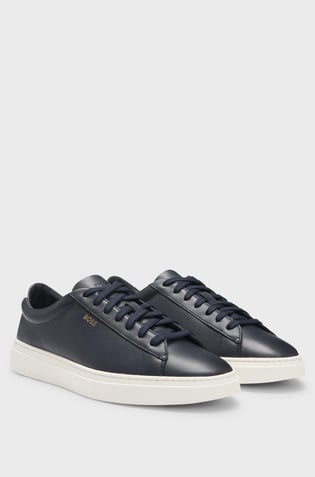 BOSS BOSS Erkek Rahat Düz Taban Logo Baskılı %100 Cilalı Deri Lacivert Sneaker 50536480-410