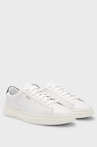 BOSS BOSS Erkek Rahat Düz Taban Logo Baskılı %100 Cilalı Deri Beyaz Sneaker 50536480-102
