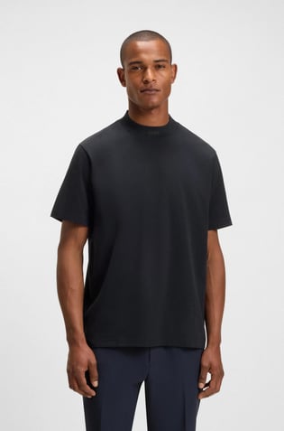 BOSS BOSS Erkek Rahat Kalıp Esnek Pamuklu Yakası Logo Desenli Kısa Kollu Lacivert T-Shirt 50551139-402