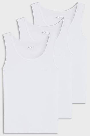 BOSS BOSS Erkek Regular Fit Yuvarlak Yakalı %100 Pamuk 3'lü Paket Beyaz Atlet 50542132-100