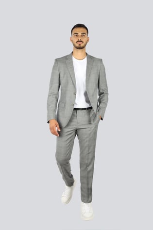 BOSS BOSS Erkek Saf Yün İçerikli Minimal Çizgi Desenli Gri Takım Elbise 50546117-070