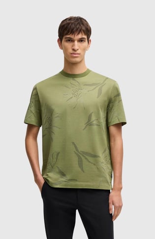 BOSS BOSS Erkek Yuvarlak Yaka Kısa Kollu Pamuklu Desenli Haki T-Shirt 50536757-311