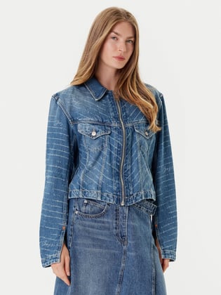 BOSS  BOSS Kadın Dar Kalıp Cep Detaylı Desenli Uzun Kollu Pamuklu Denim Mavi Ceket 50542426-426