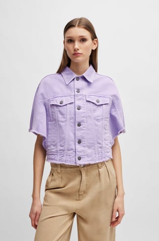 BOSS BOSS Kadın Gömlek Yakalı Crop Model Düğme Detaylı Mor Ceket 50511402-548