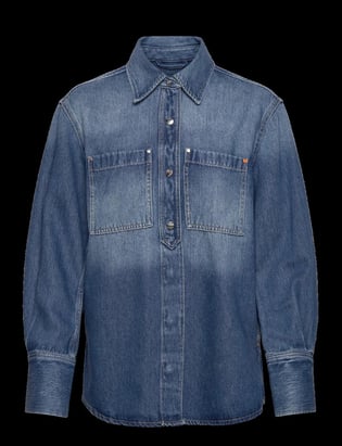 BOSS BOSS Kadın Rahat Kesim Gömlek Yaka Cep Detaylı Denim Lacivert Jeans 50530830-410